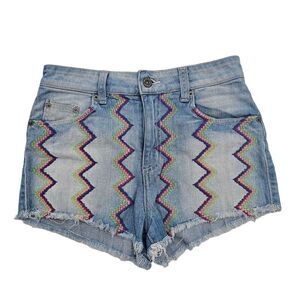 CARMAR Jean Shorts Womens 27 Embroidered Zigzag Denim Cut Off Raw Hem Festival